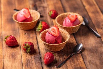Freshly Scooped Sorbet in Waffle Cups