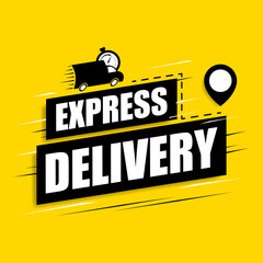 Express delivery icon for apps and website isolated on yellow background. Delivery concept with machine icon, and GPS Destinations. Vector illustration.