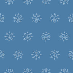 Anchor helm blue vector seamless pattern