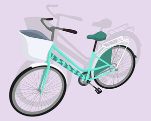 Turquoise bicycle with basket vector illustration