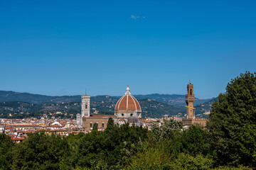 Fototapeta premium View of Florence from the Coffe House in Boboli gardens, Italy. Selective focus. 