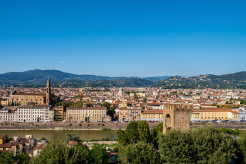 Fototapeta na wymiar Picturesque view of Florence from Michelangelo Square, Italy. Selective focus. 