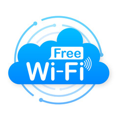 Fototapeta premium Free wifi zone blue icon. Free wifi here sign concept. Vector stock illustration.