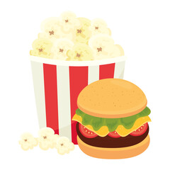 hamburger with popcorn, on white background vector illustration design