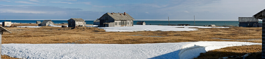 Obraz premium Abandoned Tobseda village, Barents Sea coastal area, Russia