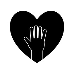 hand in heart silhouette style icon design of Charity and donation theme Vector illustration