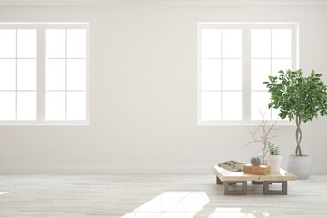 Fototapeta na wymiar White minimalist empty room. Scandinavian interior design. 3D illustration