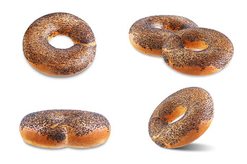 Bagel with poppy seeds on a white isolated background