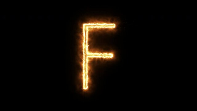 The letter "F" of burning flame. Flaming burn font or bonfire alphabet text with sizzling fiery shining heat effect. 3D rendering.
