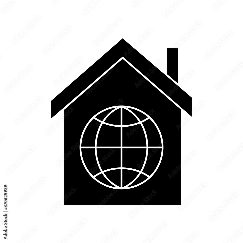 Poster Global sphere in house silhouette style icon design, Communication internet and connectivity theme Vector illustration