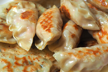 Close-up fried dumplings. Korean and Japanese cuisine. Can be used as a background