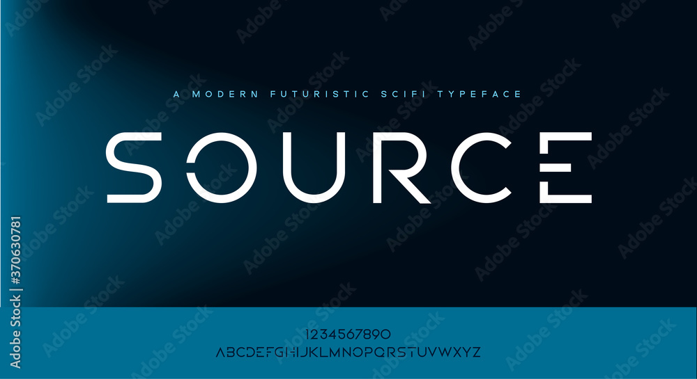 Wall mural source, an modern minimalist scifi tech futuristic alphabet font typeface. vector illustration
