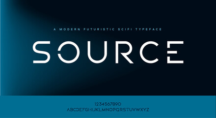 Obraz premium Source, an modern minimalist scifi tech futuristic alphabet font typeface. vector illustration