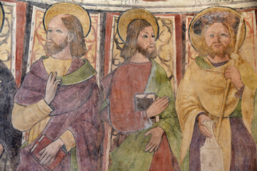 Fototapeta na wymiar Fresque des apôtres de l'église Saint-Pantaleon de Gavignano, Corse