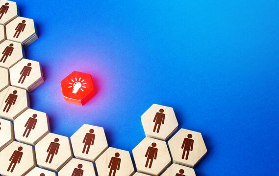 People structure grouping around idea. A collective national idea, striving for integrity and excellence. Cooperation, teamwork. Strength in unity. Achieving goal. The result of joint work. Brainstorm