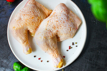 chicken meat pieces raw hen legs thighs natural product
ingredient food background top view copy space for text organic eating healthy keto or paleo diet 