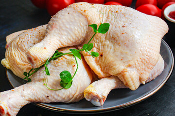 chicken meat pieces raw hen legs thighs natural product
ingredient food background top view copy space for text organic eating healthy keto or paleo diet 