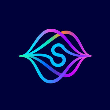 S letter logo with sound wave flow.