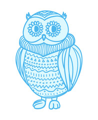 Geometric owl. Design Zentangle. Detailed hand drawn ornate owl with abstract patterns on isolated background