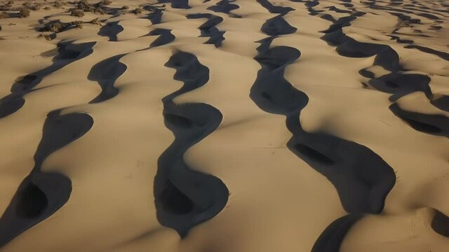 Flight over of Maspalomas sand dunes, Gran Canaria, Canary islands, Spain