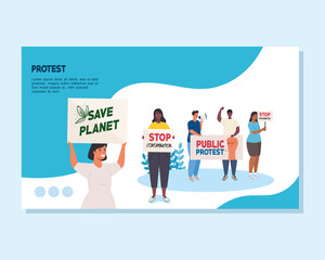banner of people with protests placards, human right concept vector illustration design