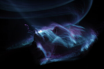 light painting portrait, new art direction, long exposure photo without photoshop, light drawing at long exposure