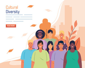 multiethnic group people together in cityscape, cultural and diversity concept vector illustration design © Gstudio