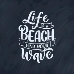 Obraz premium Hand drawn lettering composition about Summer. Funny season slogan. Isolated calligraphy quote for travel agency, beach party. Great design for banner, postcard, print or poster. Vector