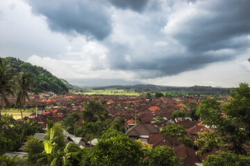 Traditional small Indonesian town village Bugbug city landscape on Bali