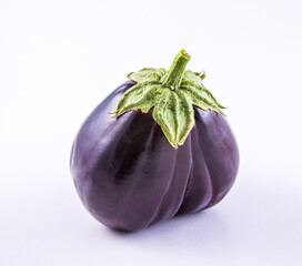 Blue eggplant round shape on isolated on a white background.