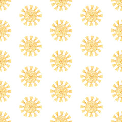 Abstract Colden Sun Seamless Pattern. Wicker straw pattern. Macrame gouache art. Yellow, beige. Boho, rustic design