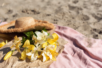 Summer picnic on the city beach