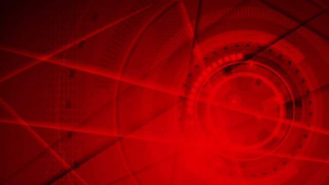 Red tech geometric motion background with HUD gear shape. Seamless looping. Video animation Ultra HD 4K 3840x2160