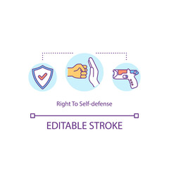 Right to self defense concept icon. Self defending idea thin line illustration. Defensive force. Protection. Security. Stun gun. Vector isolated outline RGB color drawing. Editable stroke