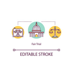 Fair trial concept icon. Right for the legal defense idea thin line illustration. Human rights declaration. International law. Vector isolated outline RGB color drawing. Editable stroke