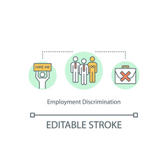 Employment discrimination concept icon. Work and hiring discrimination idea thin line illustration. Workplace favoritism. Gender prejudice. Vector isolated outline RGB color drawing. Editable stroke