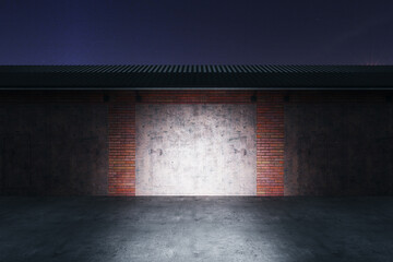 Red brick wall with garage door.