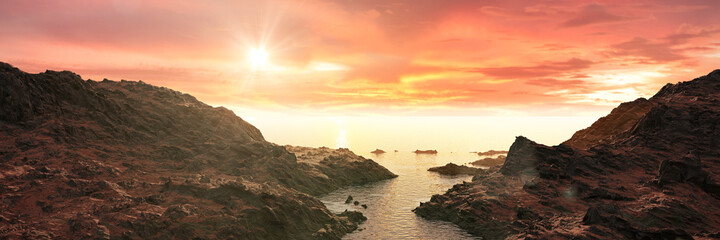 Jezero crater on ancient planet Mars, liquid water in early Martian landscape © dottedyeti