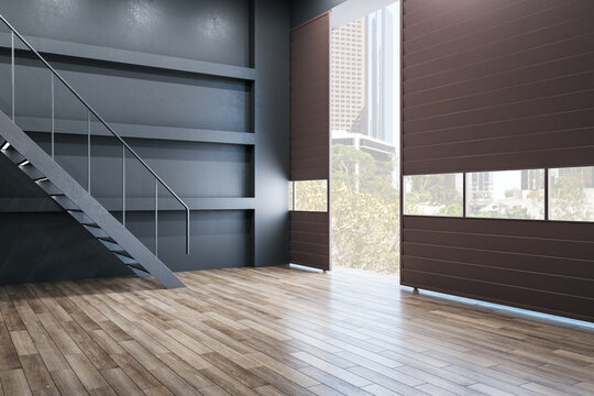 Minimalistic loft style interior with stairs