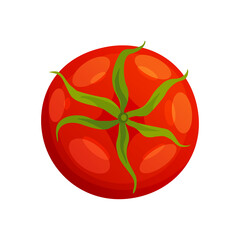 Tomato. Fresh healthy red tomato made in flat style. Single tomato. Vegetarian food. Vegetable from the farm. Organic food. Vector illustration of tomato