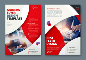 Business Flyer Layout with Red Circle Elements
