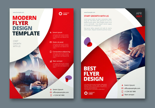 Business Flyer Layout With Red Circle Elements
