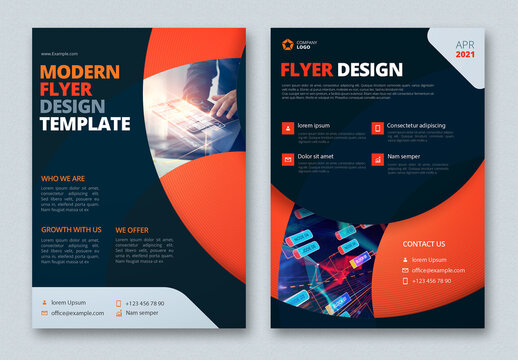Dark Business Flyer Layout with Orange Circle Elements