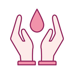 water drop between hands line and fill style icon design of Charity and donation theme Vector illustration