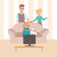 Family watching tv and chatting. Vector art