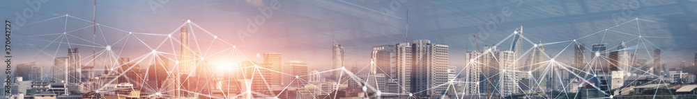Wall mural abstract business network connection concept. hong kong panorama.