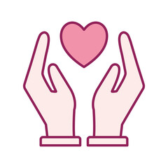 heart between hands line and fill style icon design of Charity and donation theme Vector illustration