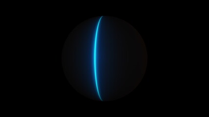 Abstract backdrop with neon sphere, computer generated. 3d rendering dark ball with colorful rings