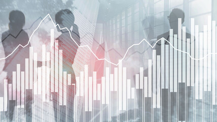 Stock chart on an abstract background of silhouettes of the city.