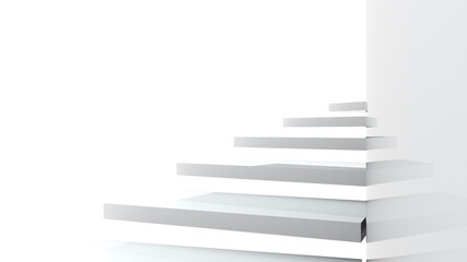Climb up the spiral staircase near the glossy wall, 3d rendering. Computer generated abstract backdrop.